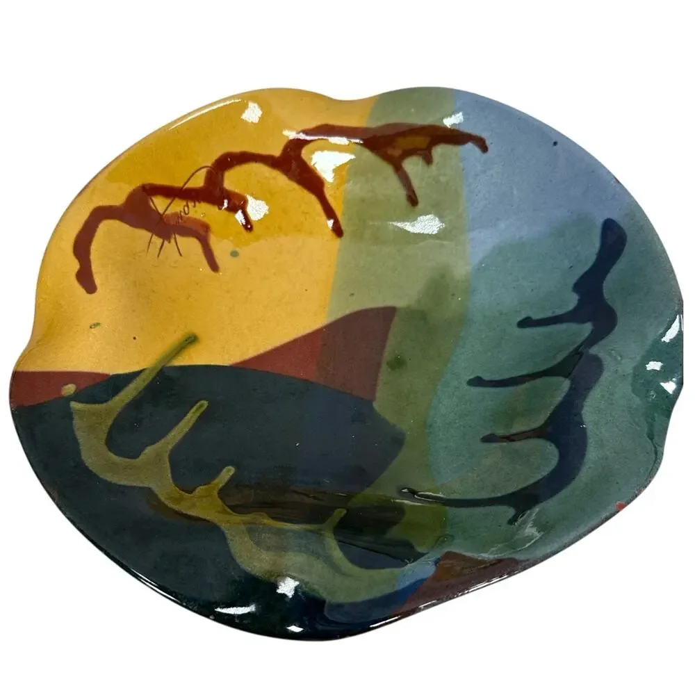 Vintage Vallauris‎ Redware Abstract Ceramic Bowl 10.5